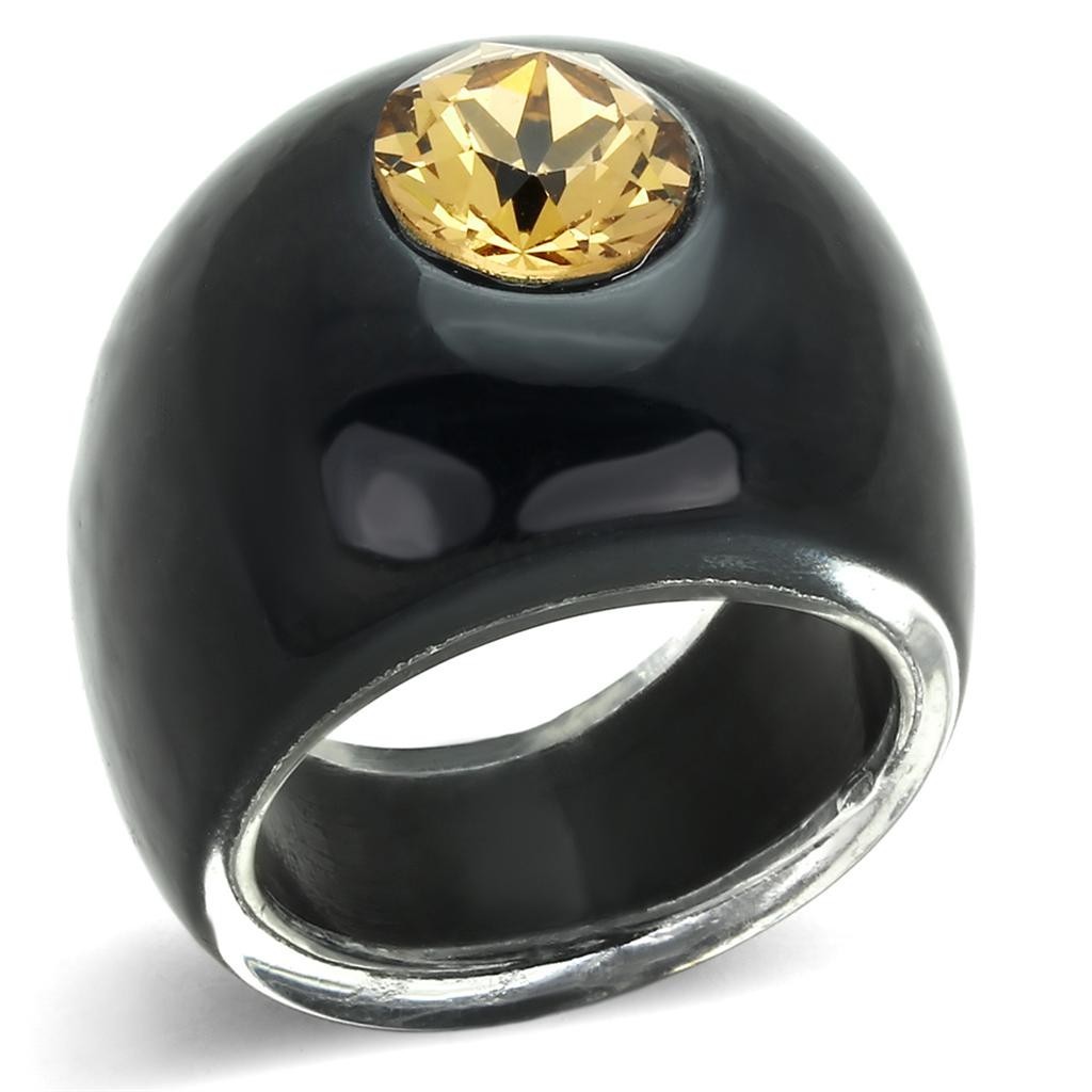 Resin Ring with Top Crystal in light smoked