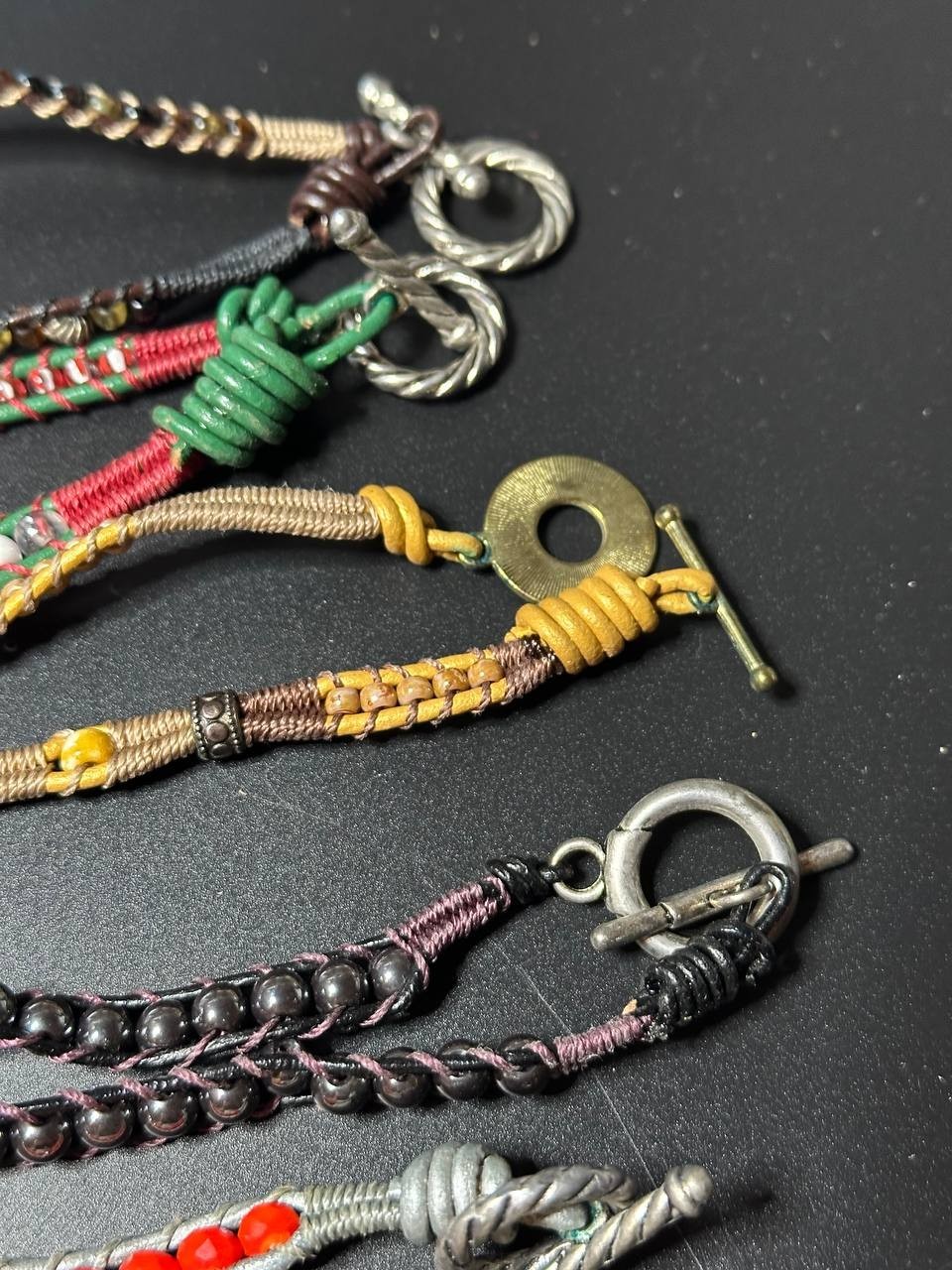 Lot of 11 leather cord wrap bracelets multicolor handmade Czech glass millefiori