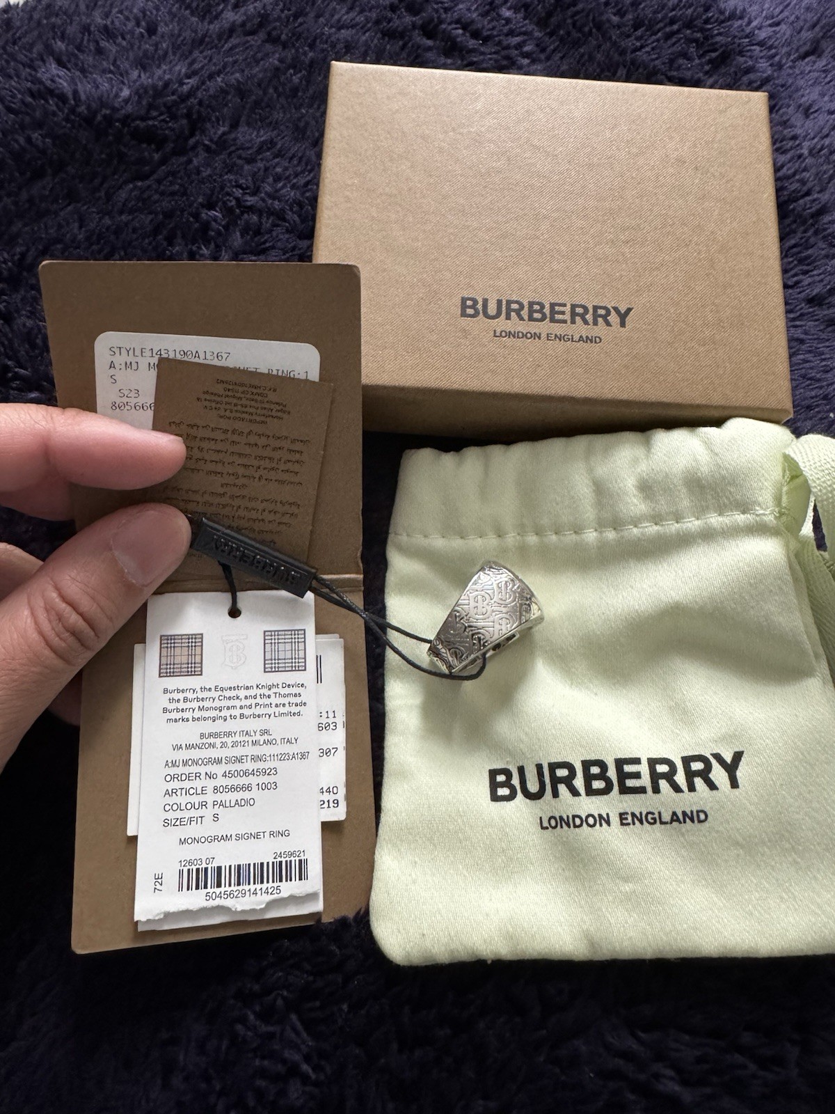 Burberry – Monogrammed Palladium-Plated Signet Ring – Silver Size 58