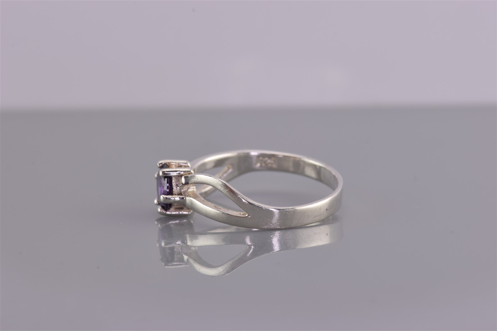 Sterling Silver Purple Amethyst 6 Prong Crisscross Band Ring 925 Sz: 7