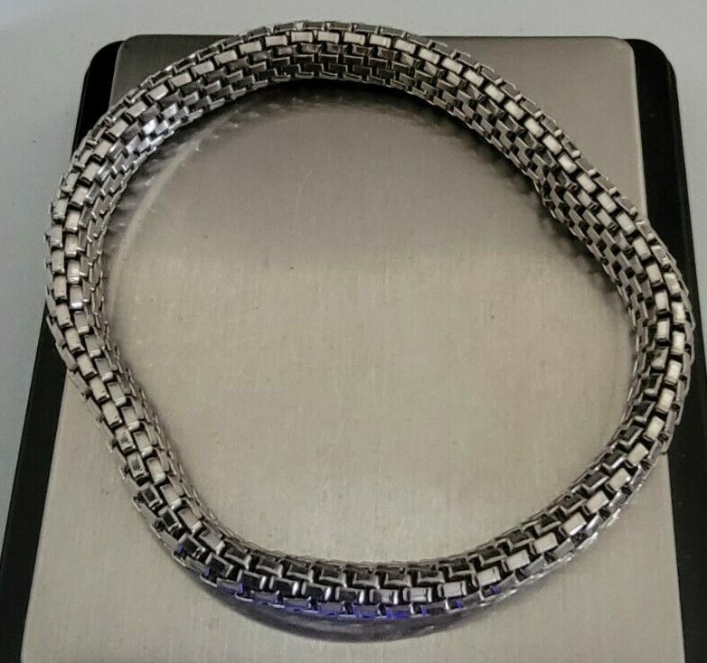 Fashion Unsigned Silver Tone Snake Metal Link Woven Pull On Bracelet W2028