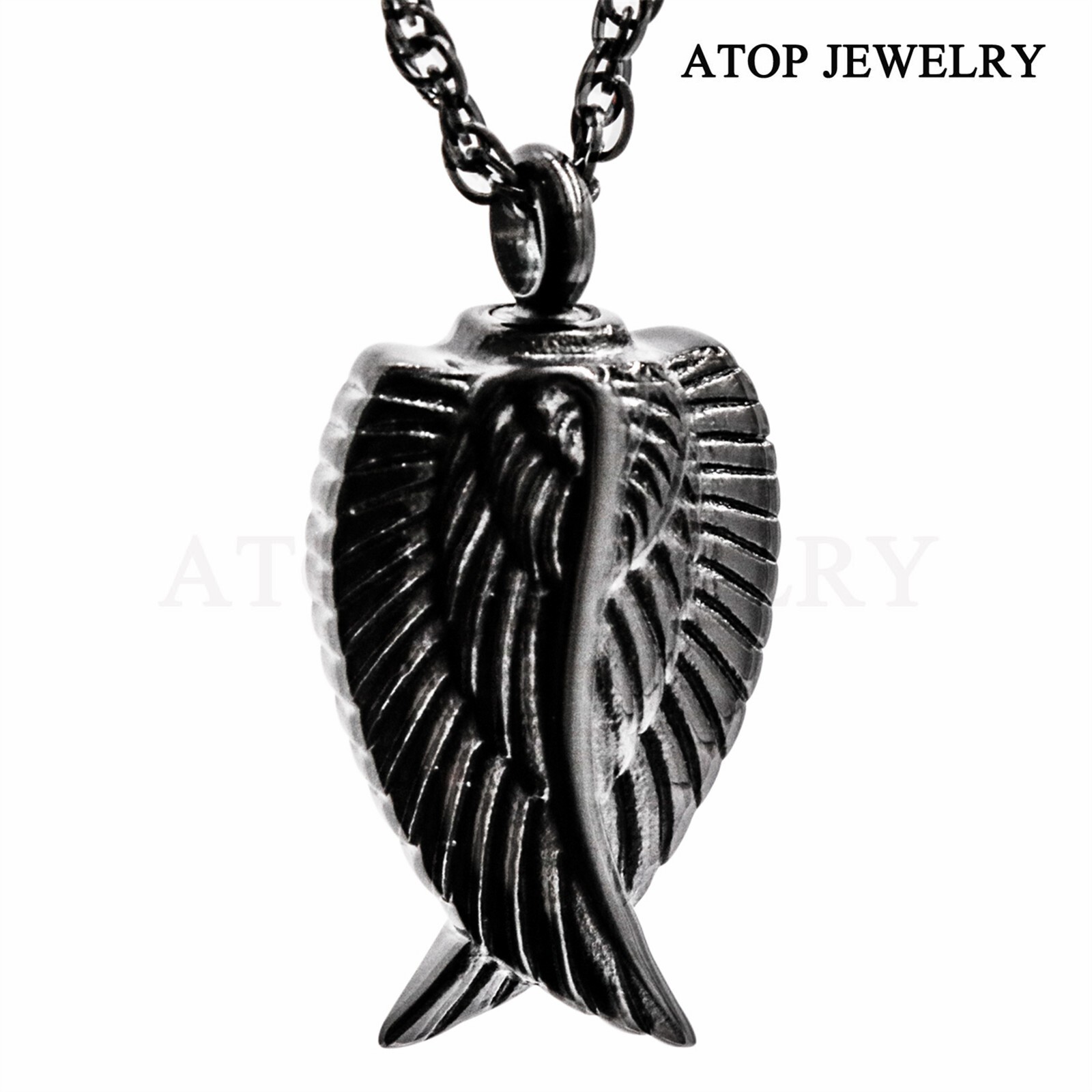 New Angel Wing Black Urn Necklace For Ashes Cremation Pendant Memorial Jewelry