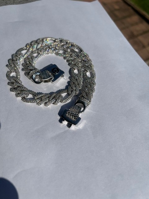 The GLD Shop – Iced Figaro Necklace, 10mm, 18”, white gold PLATED