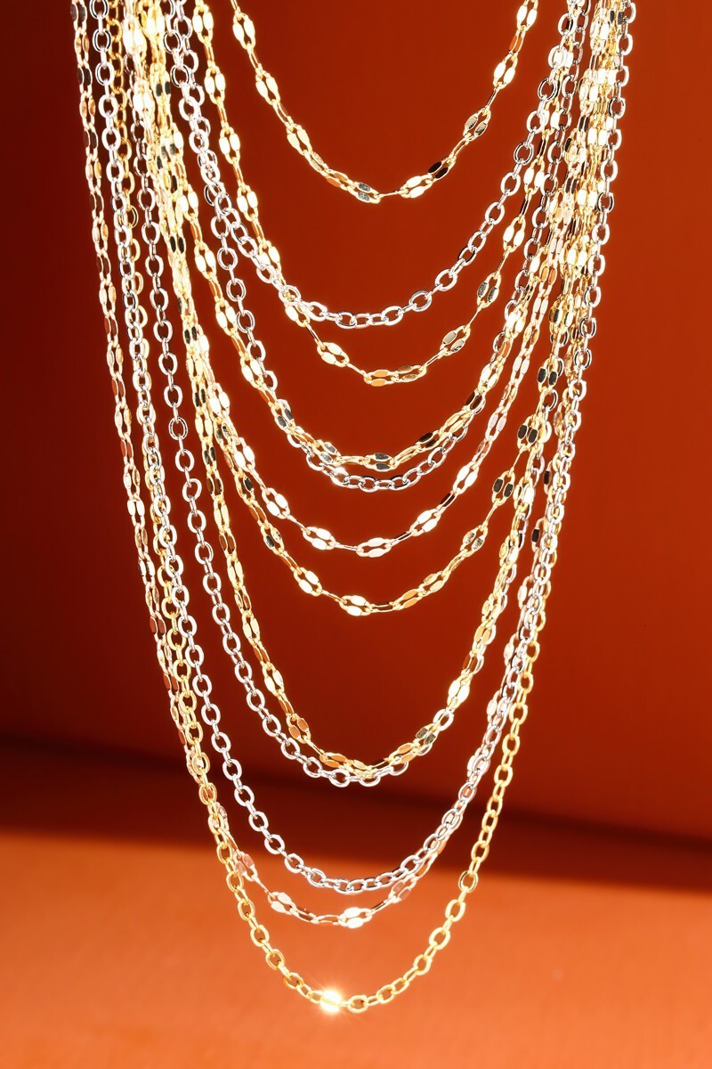 Chain Link Necklace Shiny Layers Sparkle Effect Mixed Metal & Solid Color ~ NEW