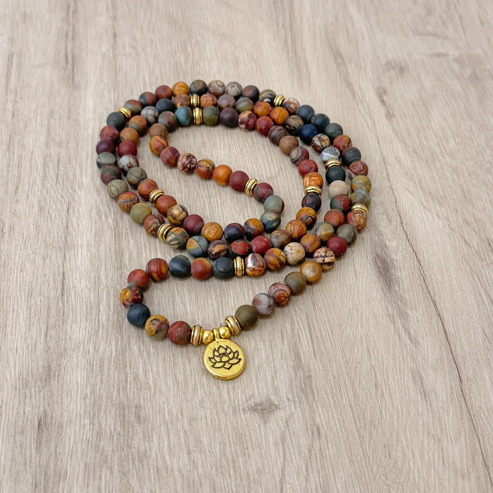 108 Red Creek Jasper Mala Bead Meditation Bracelet | Buddhist Prayer Necklace