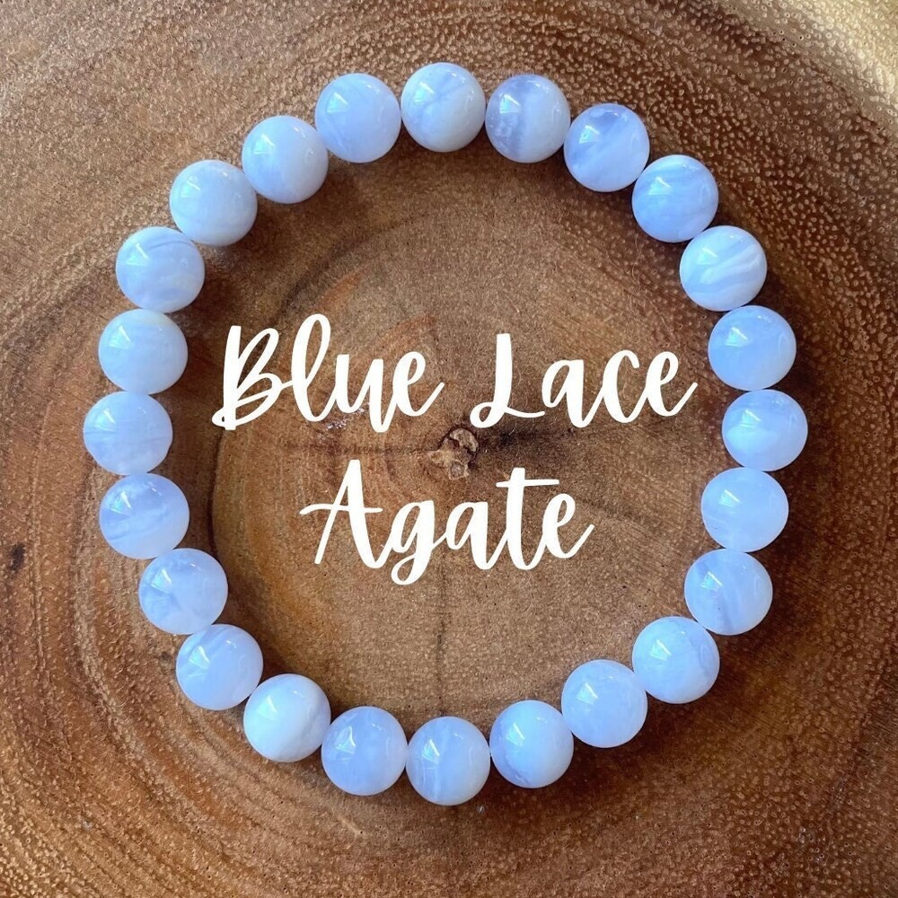 Natural Blue Lace Agate Stone Bracelet 8mm Blue Crystal Stretch Bracelet