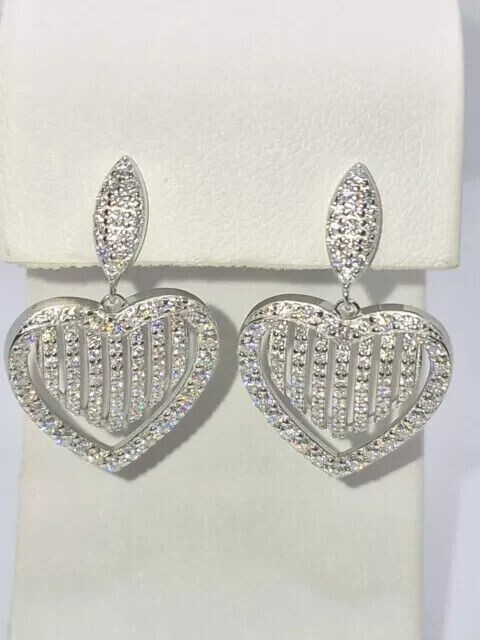 2Ct Round Cut Simulated Diamond Drop Dangle Heart Earrings 14k White Gold Plated