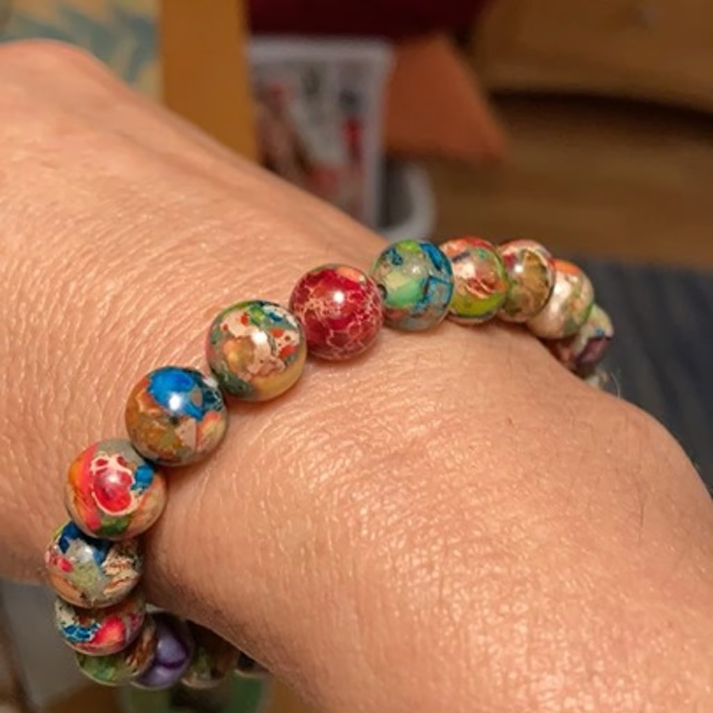 10mm Sea Sediment Jasper Stone Bracelet Healing Floral Gemstone Bracelet Gift