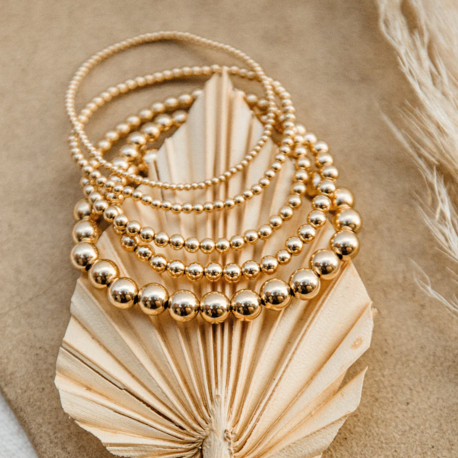2 Pack Gold Filled Stretch Bead Bracelets Healing Everyday Stackable Jewelry