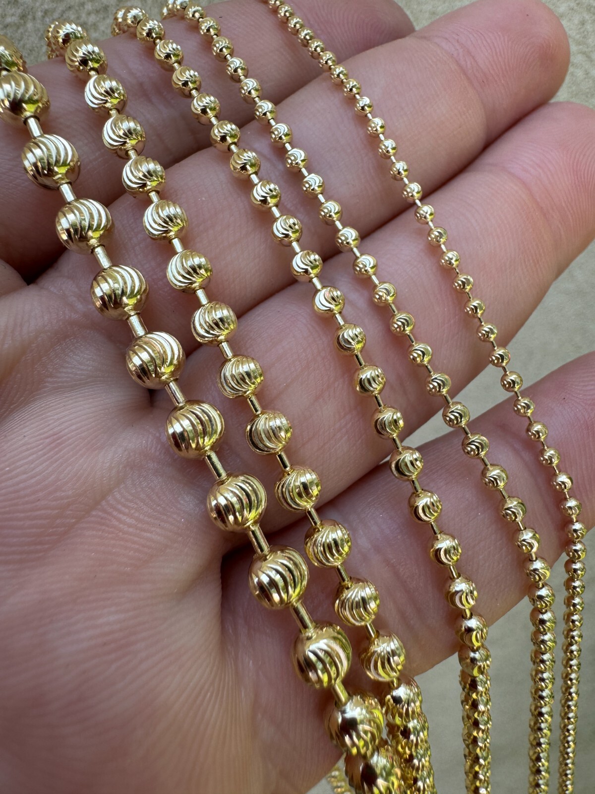 Ball Moon Chain SOLID 925 Silver 14k Yellow Gold Vermeil Hip Hop Diamond Cut