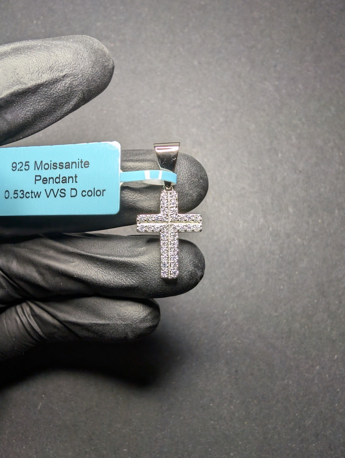 Solid 925 Sterling Silver VVS D Moissanite Small Pave Cross Pendant