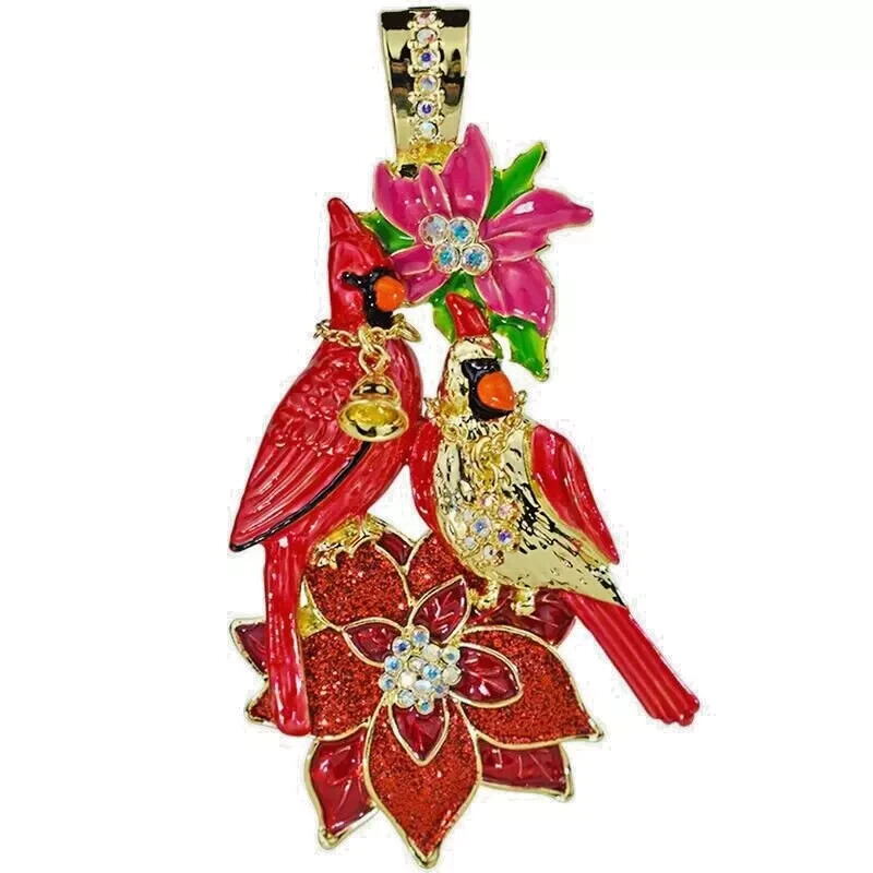Kirks Folly Cardinal Poinsettia Foldover Pendant Goldtone Hand Enameled #35