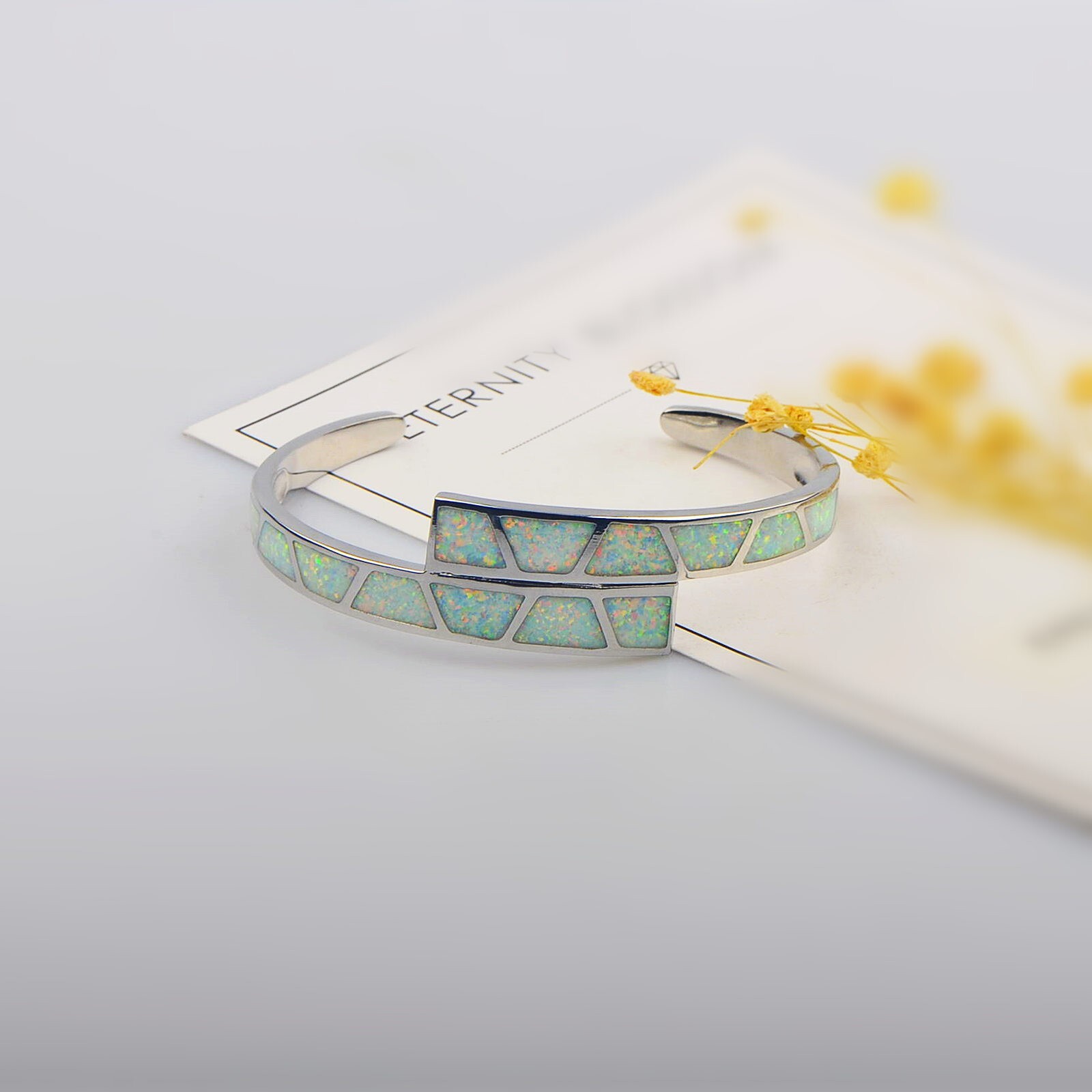 White Opal Double Striped Pattern Bangles 925 Sterling Sliver Jewelry For Women