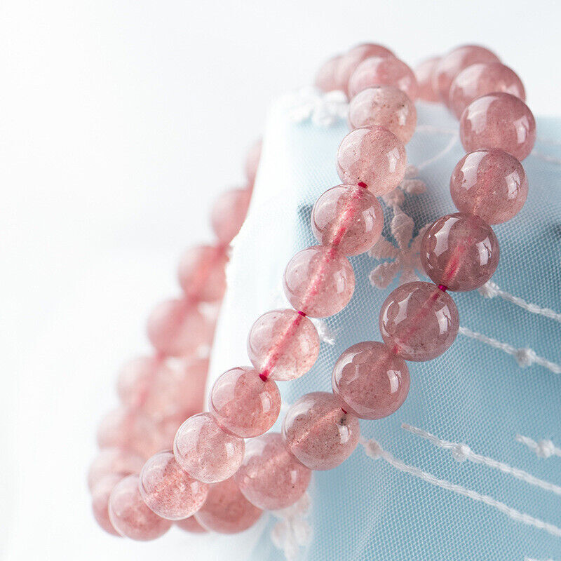 Natural Strawberry Quartz Stone Bracelet Red Gemstone Stretch Bracelet Handmade