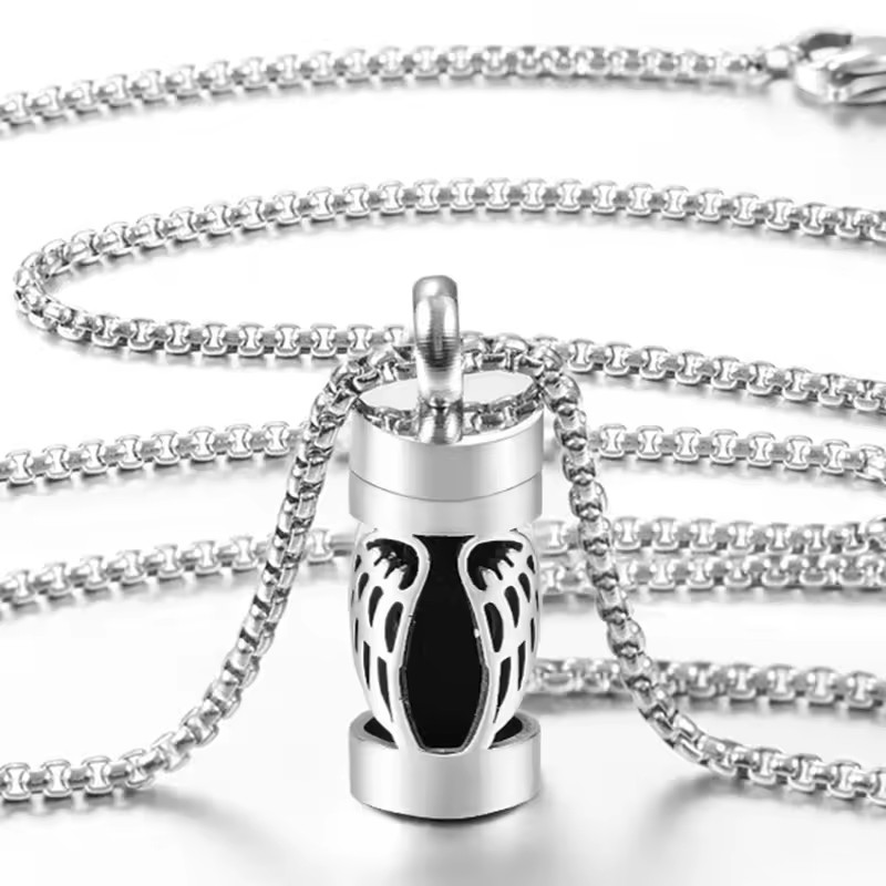 Stainless Steel Aromatherapy Necklace Angel Wings Perfume Locket Essential Oil D