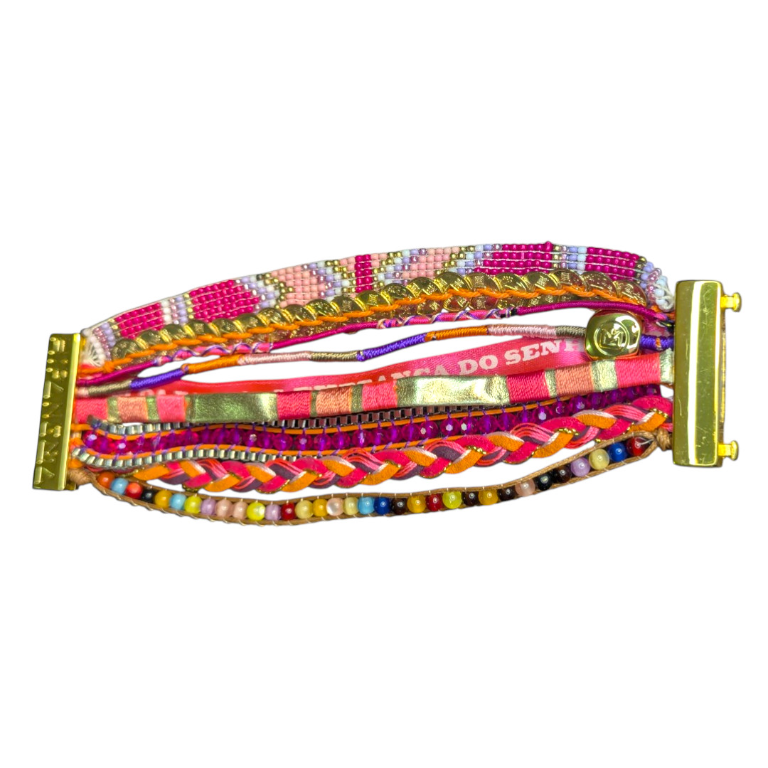 Hipanema Paris Pink & Multicoloured Beaded Magnetic Cuff Bracelet – RRP $120 AUD