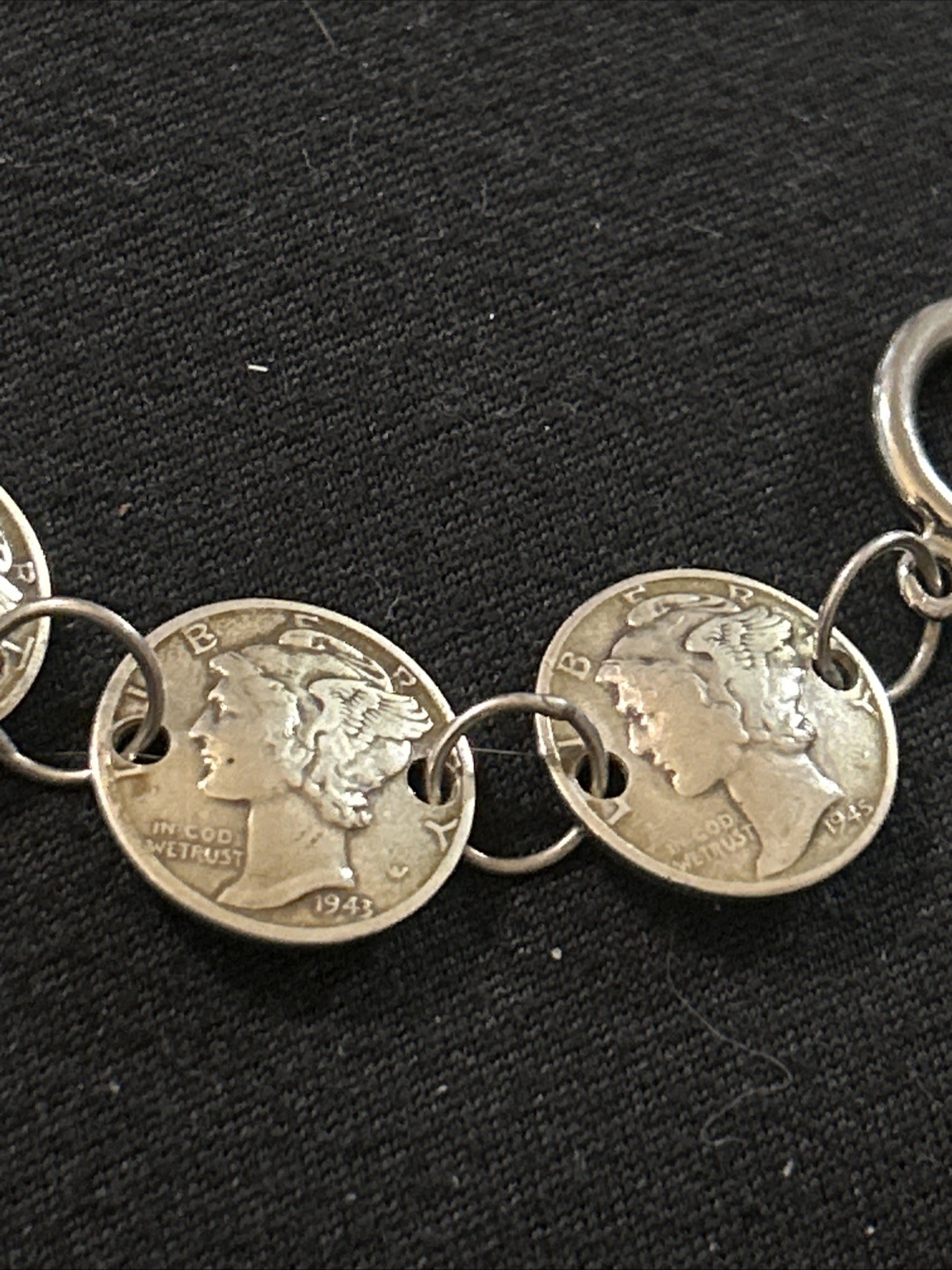 Repousse’ Mercury Dime Coin-Bracelet,.925, Toggle Clasp