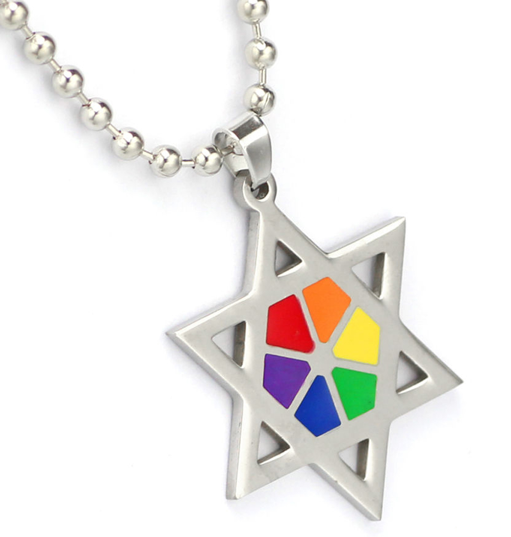 Pride Shack – Rainbow Star of David Pendant – Lesbian Gay Pride Jewish Necklace