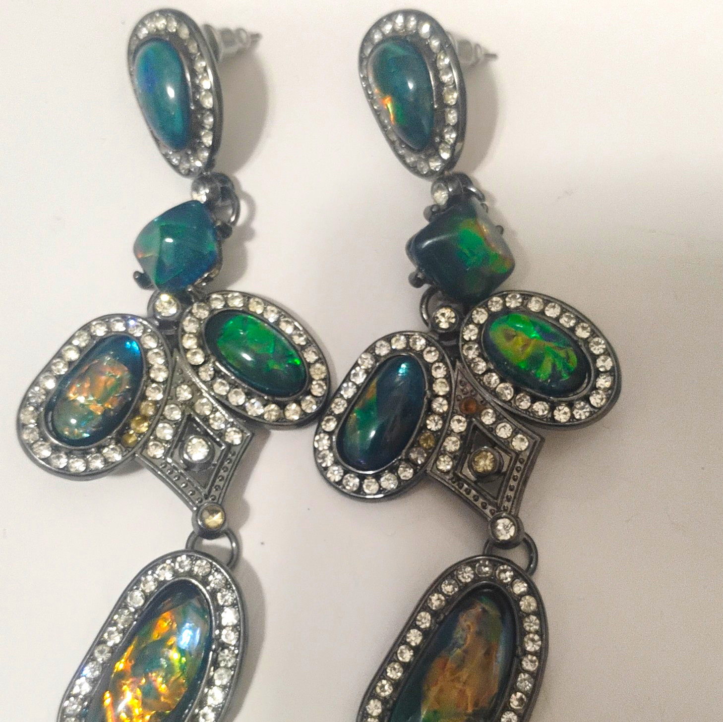 Multicolor Oval Crystal Pavé Rhinestone Dangle/Drop Earrings Butterfly Back