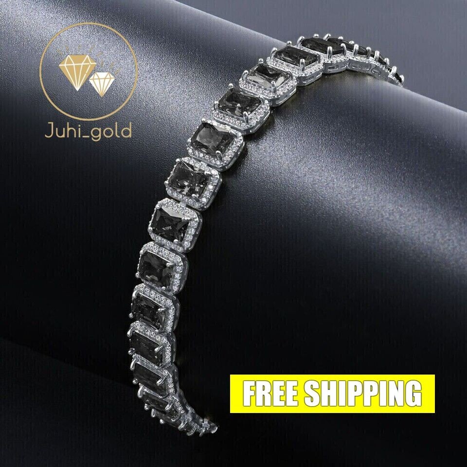 16.0Ct Emerald Simulated Black Diamond Tennis Bracelet 925 White Sterling Silver