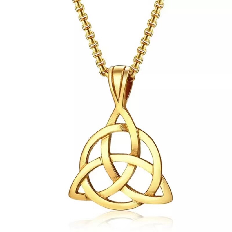 Gold Celtic Triquetra Trinity Knot Pendant Necklace Irish Jewelry Men Women 24″
