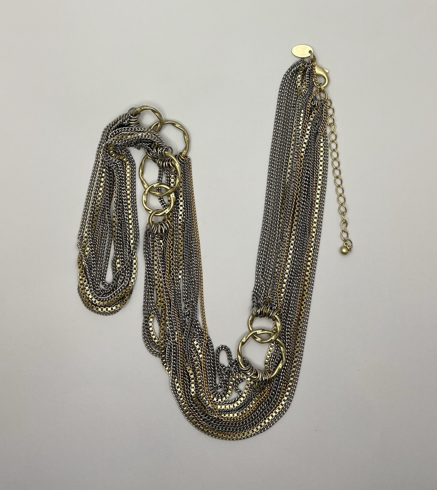 Lia Sophia Gold and Silver Tone Multi Strand 36” Necklace Curb & Box Chains EUC