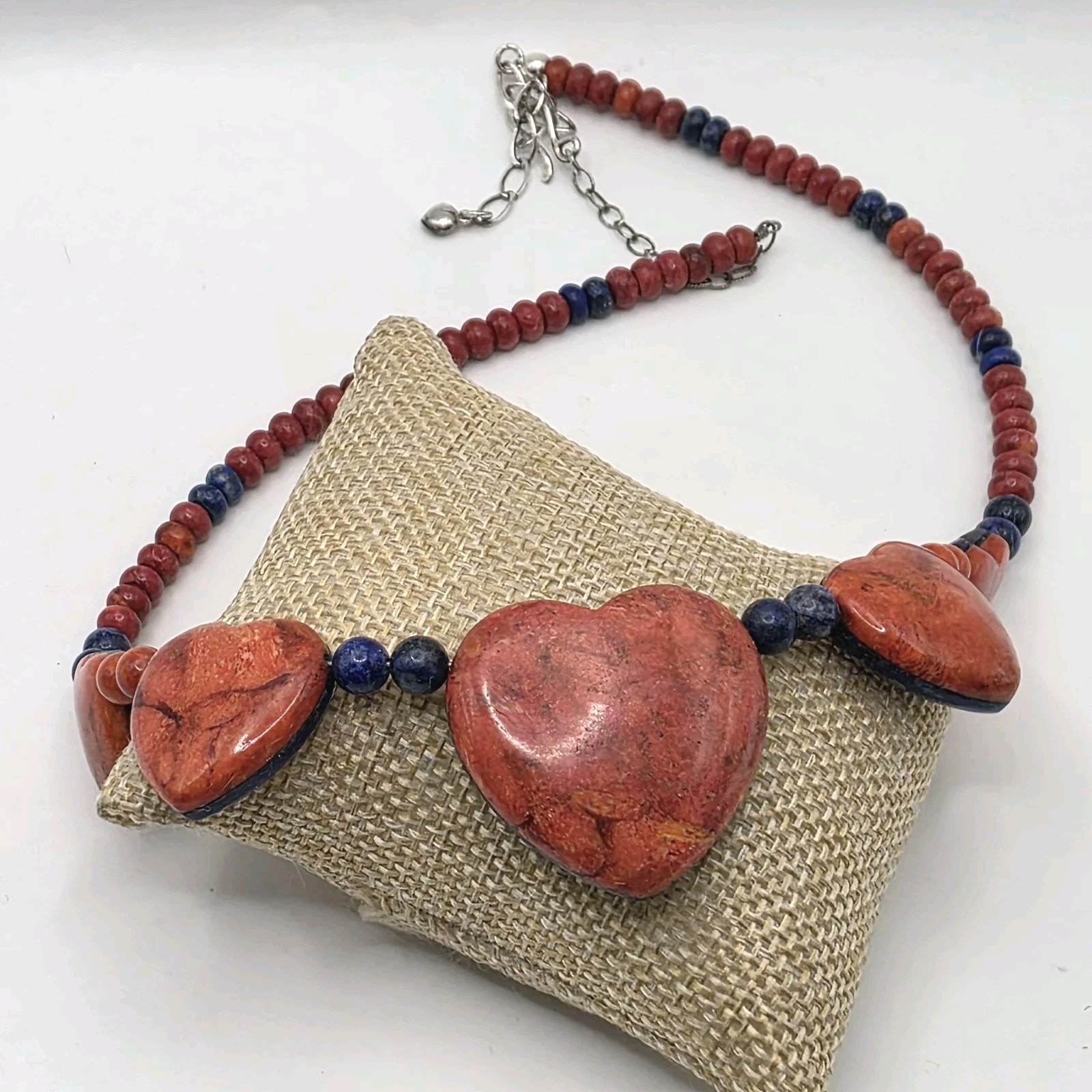 JAY KING DTR Lapis Lazuli Ginger Coral Reversible Heart 925 Sterling Necklace