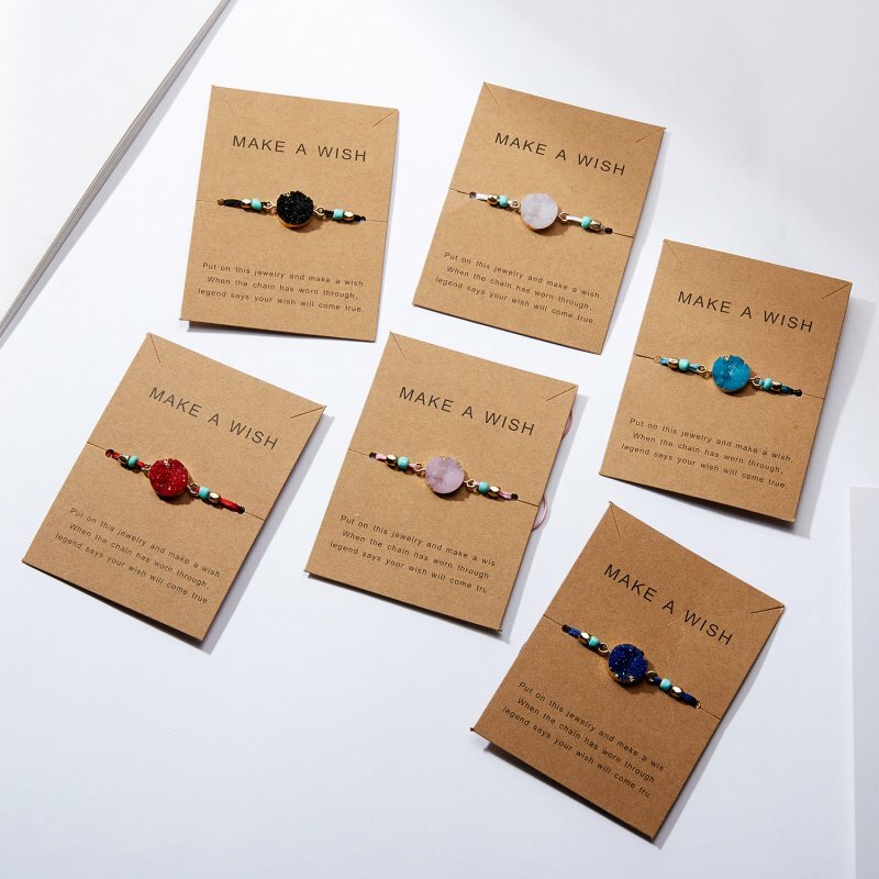 Natural Stone Crystal Braided Rope Bracelet Friendship Couple Card Jewelry Gift