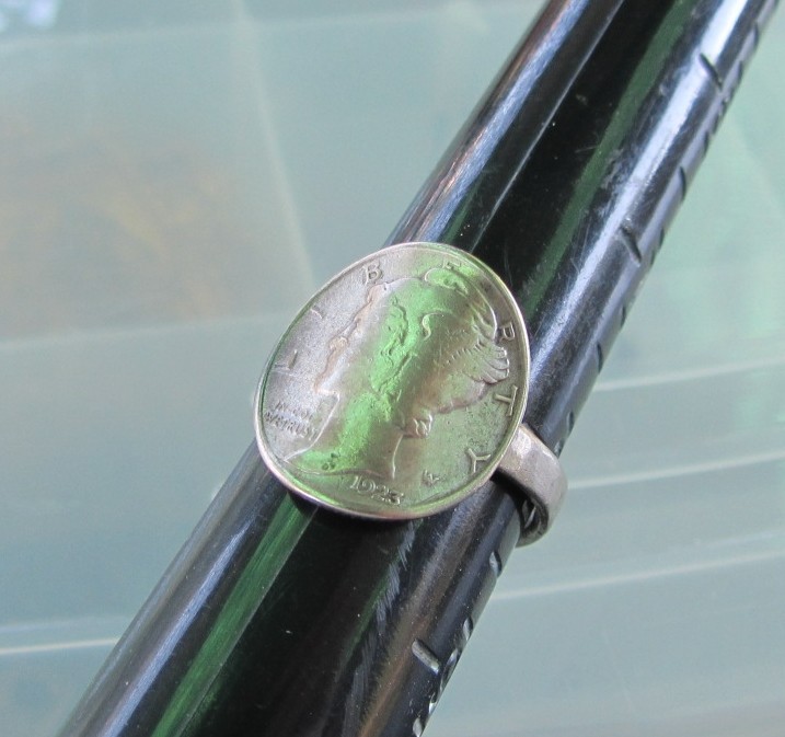 Vintage Fashion Jewelry 1923 Liberty Head Dime made into ring sz 8.25