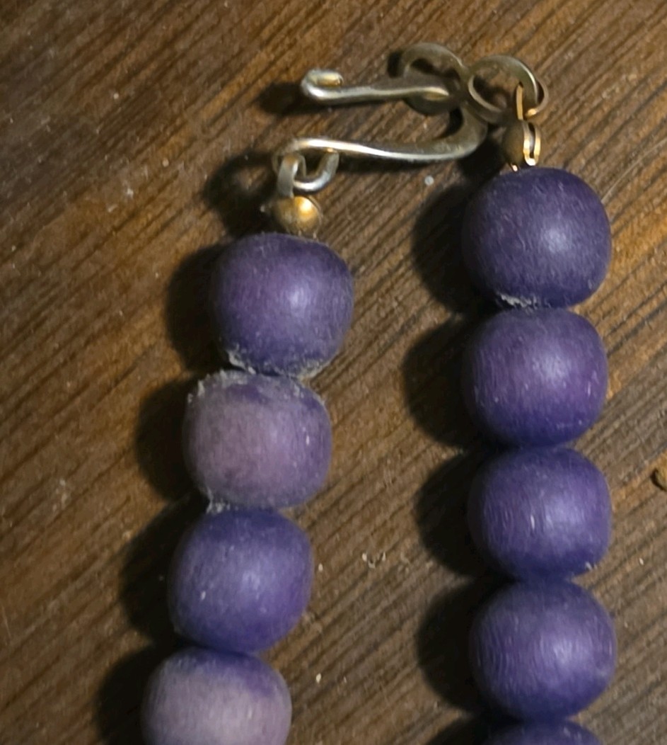 Beaded Necklace Lot of 3, Black Purple Orange, Wood & Plastic, Hook
