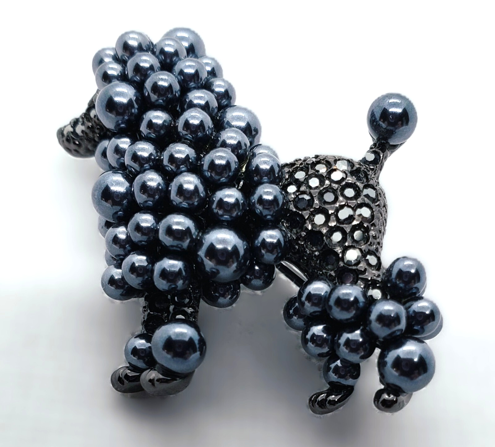 Kenneth Jay Lane Pin Brooch Gunmetal Faux Pearls Rhinestones KJL Vintage New 337