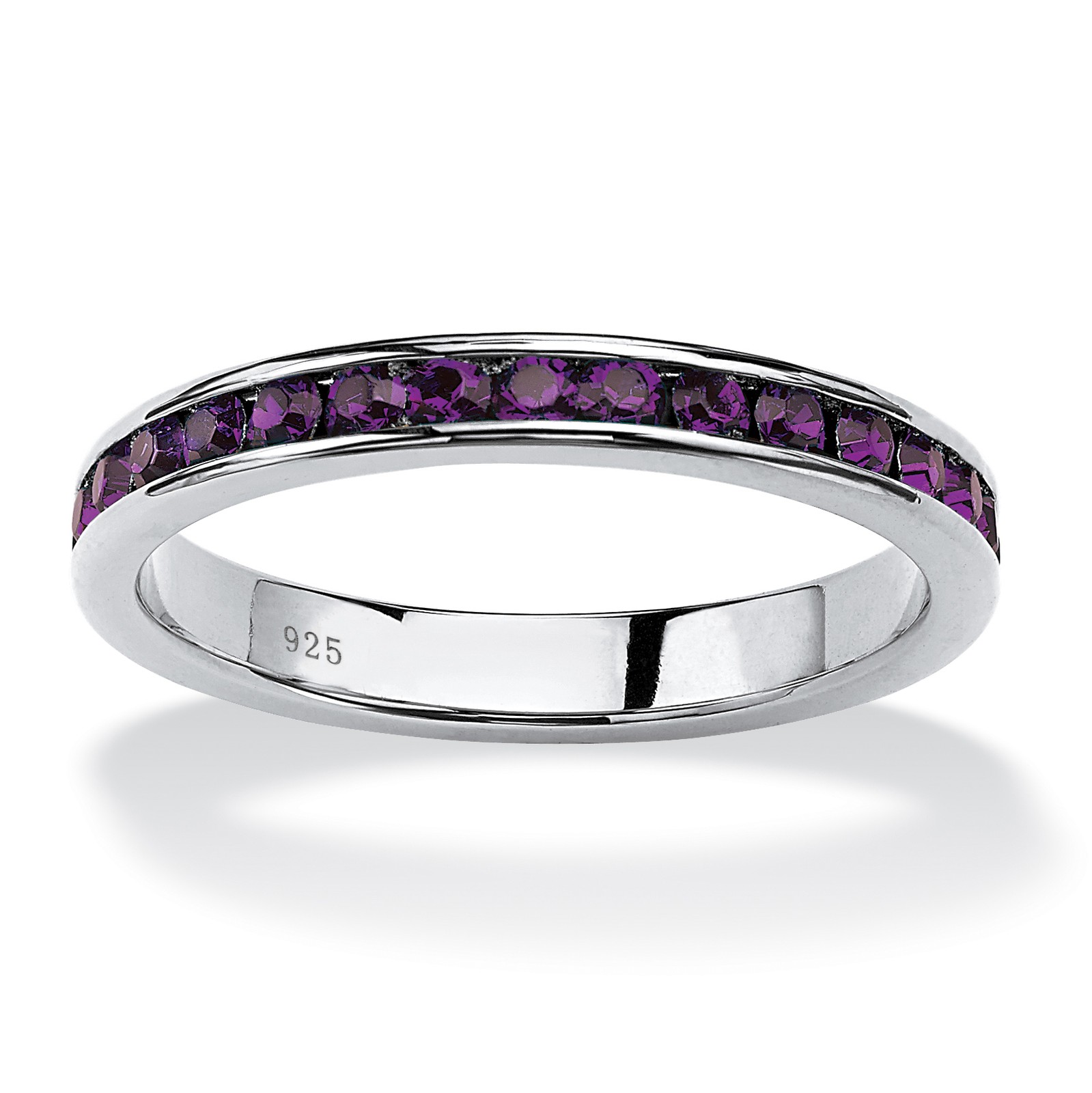 Simulated Birthstone Silver Eternity Band