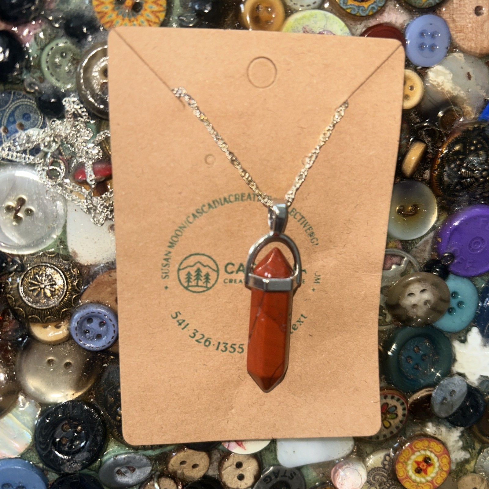 Natural Red Jasper Pendant Necklace (strength,stability,protection)