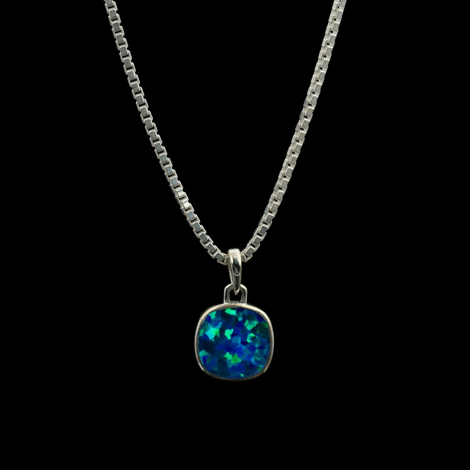 Handcrafted Round Blue Fire Opal Pendant in Polished 925 Sterling Silver Jewelry