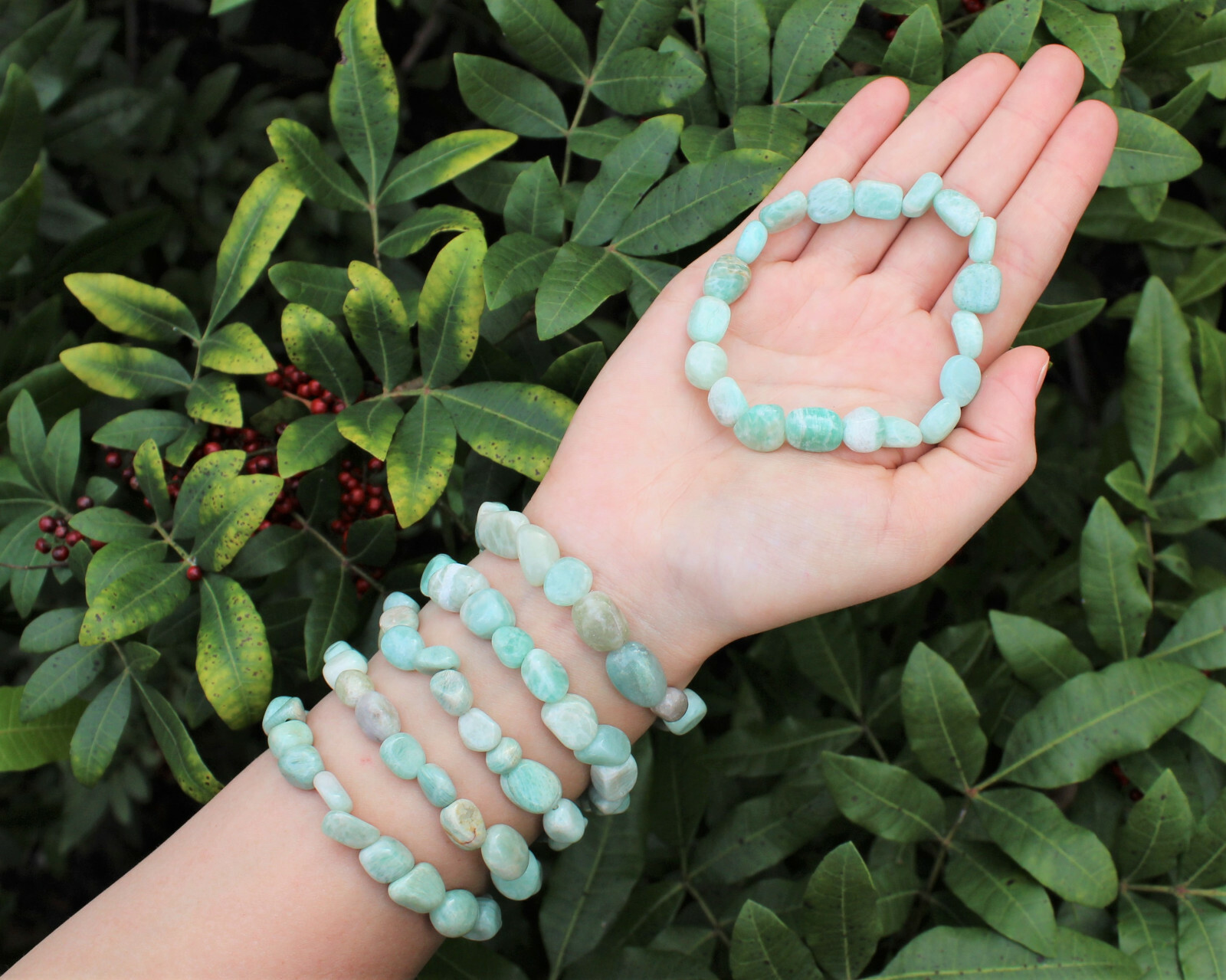 Amazonite Tumbled Gemstone Bracelet 6-8 mm stones (Stretchy – US Seller)