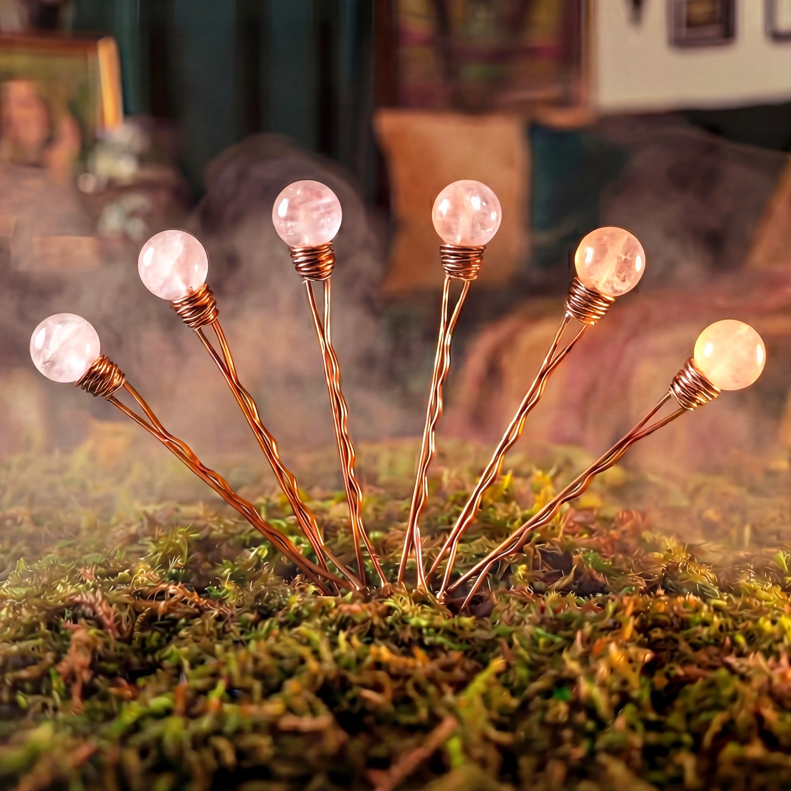 Rose Quartz Witchy Boho Hair Pins · Set of 6 Bobby Pins for Compassion & Love