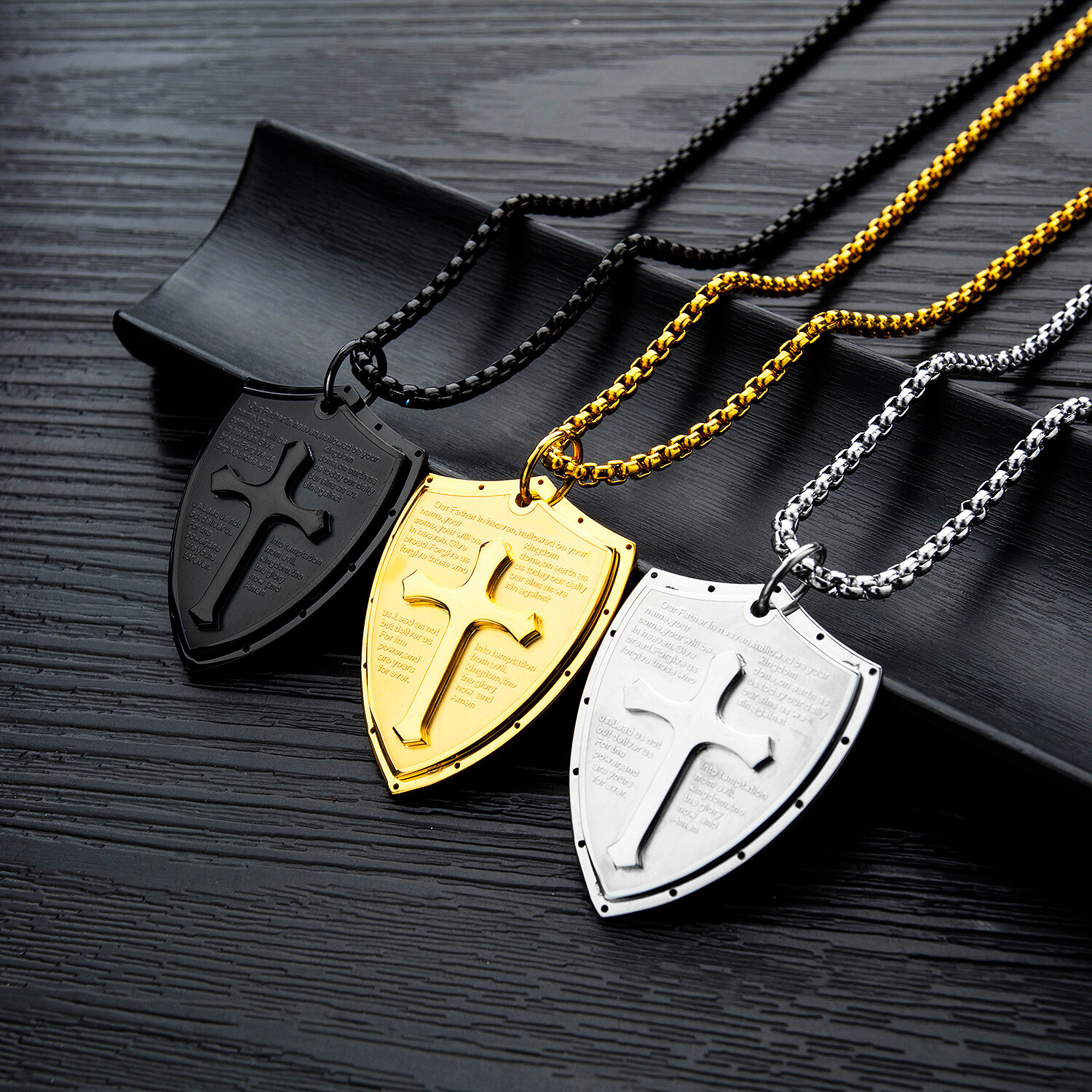 Armor of God Men’s Stainless Steel Dog Tag Lord’s Prayer Cross Necklace