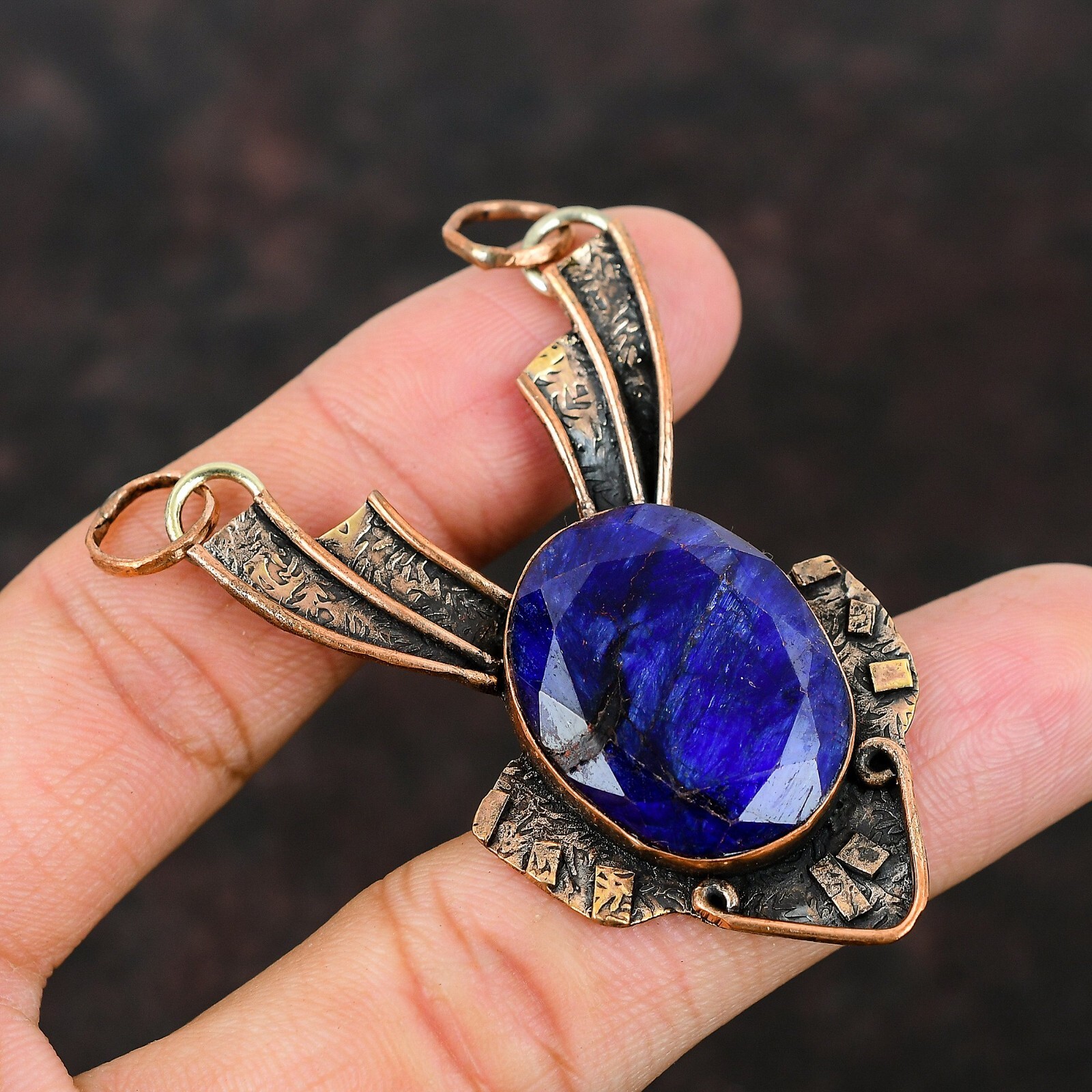 Valentines Deal Blue Saphire Gemstone Copper Elegant Ethnic Wife Pendant Jewelry