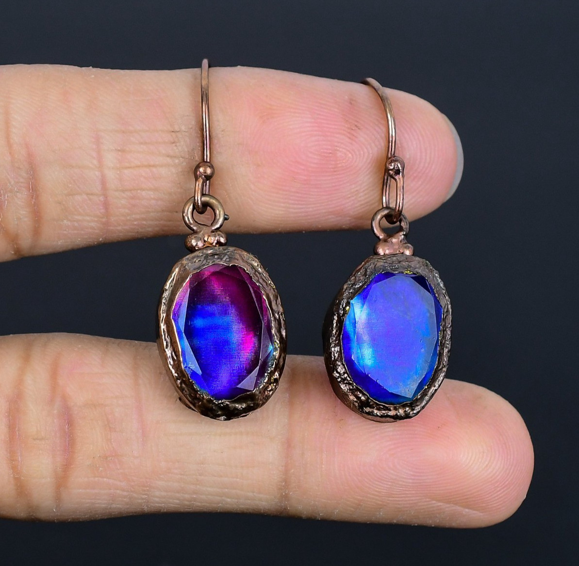 Ammolite Handmade Gemstones Copper Electroplated Beautiful Earrings Jewelry