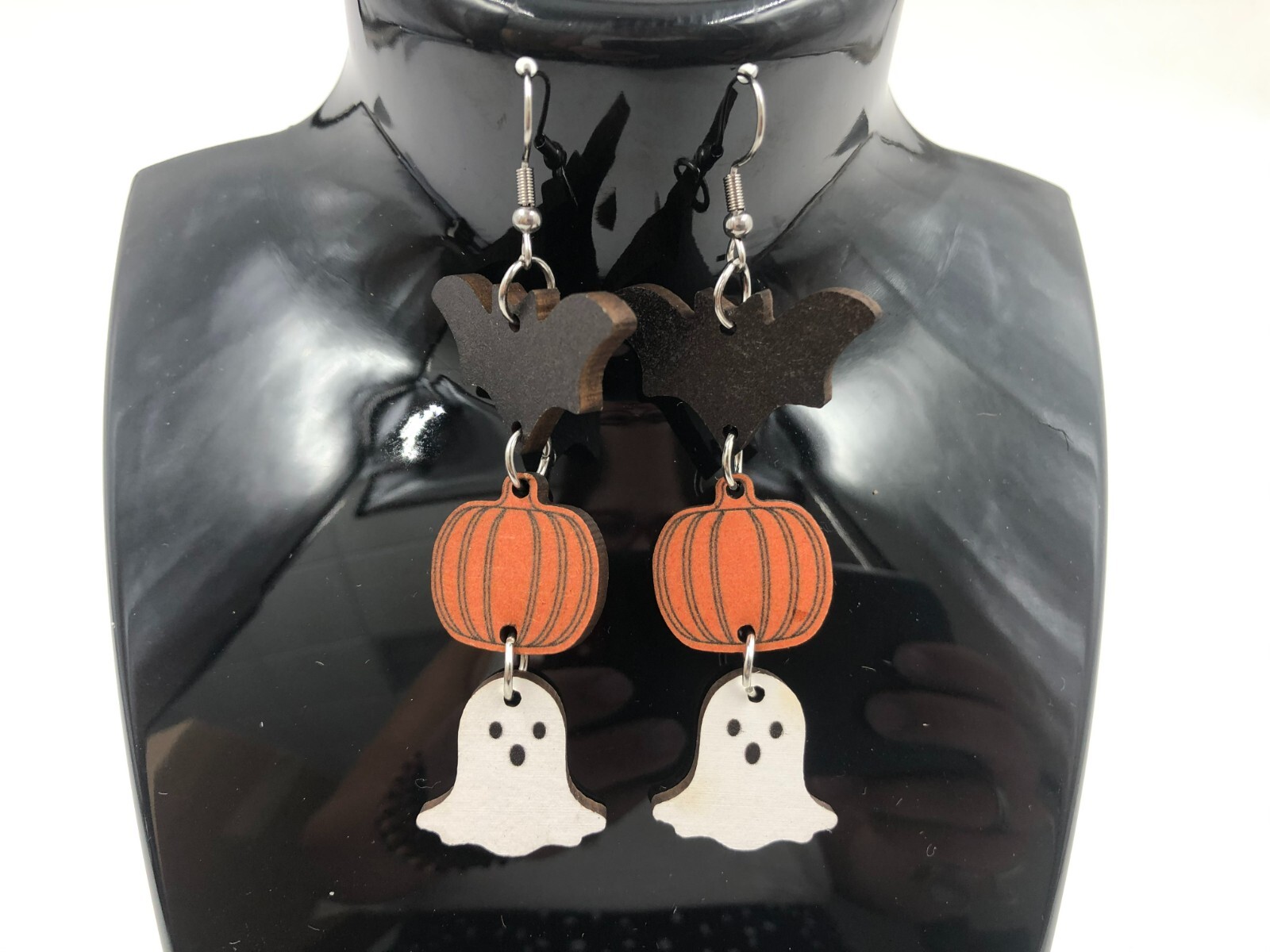 Wood Bat, Ghost Pumpkin Earrings DD01B01008