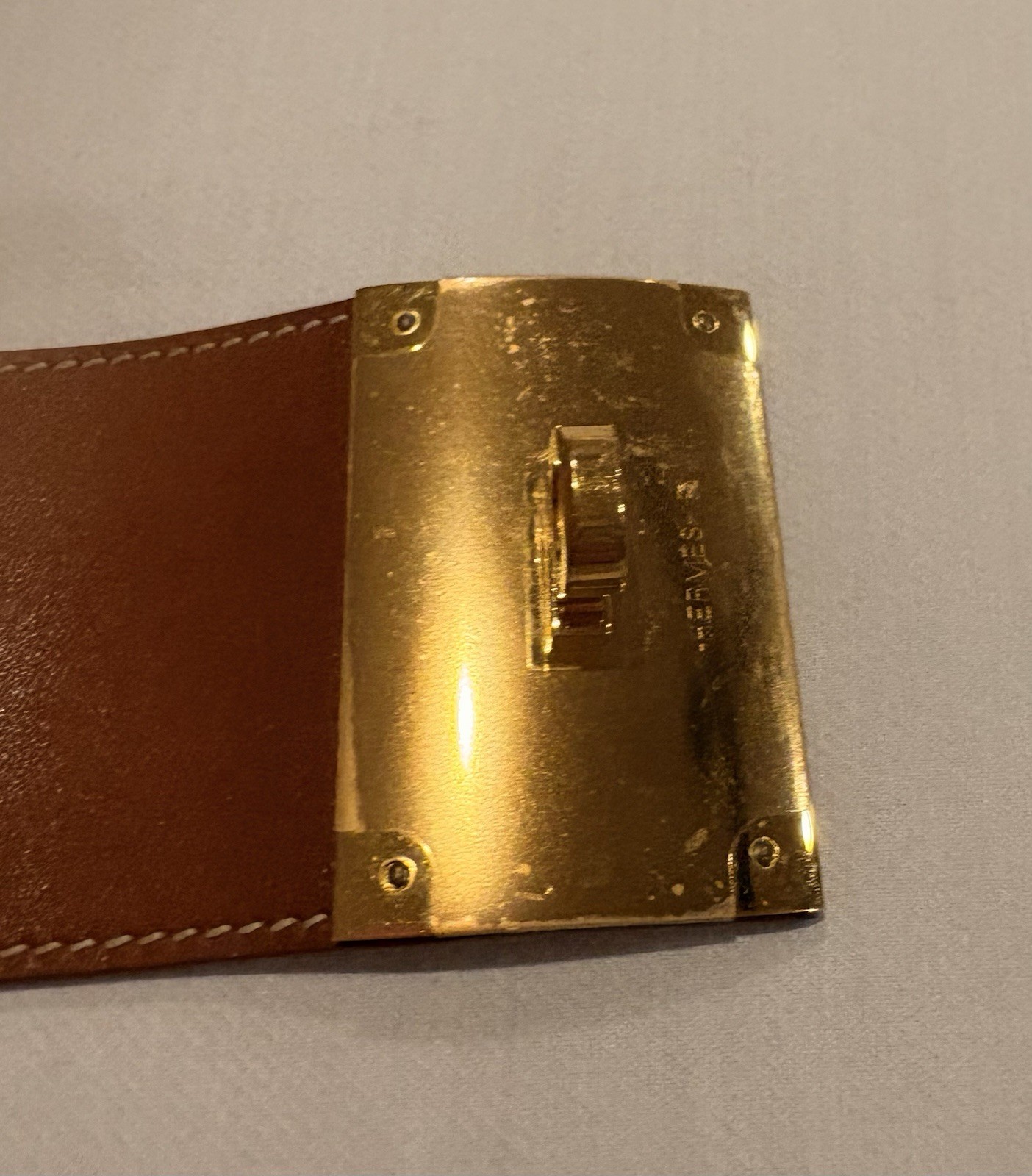 Hermès Cognac Leather Gold Plated Kelly Dog Extreme Bracelet Size S