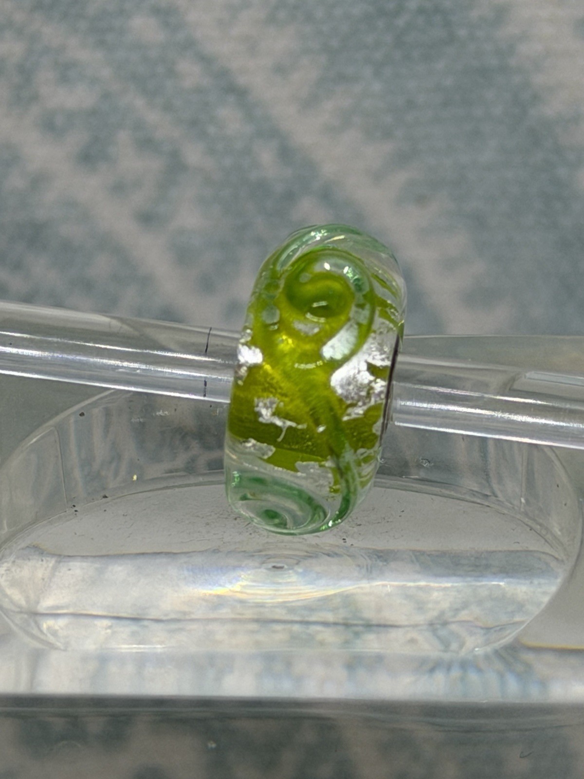 Authentic Trollbeads OOAK Lime Scroll on Silver Foil CC, New & Rare (16.0)