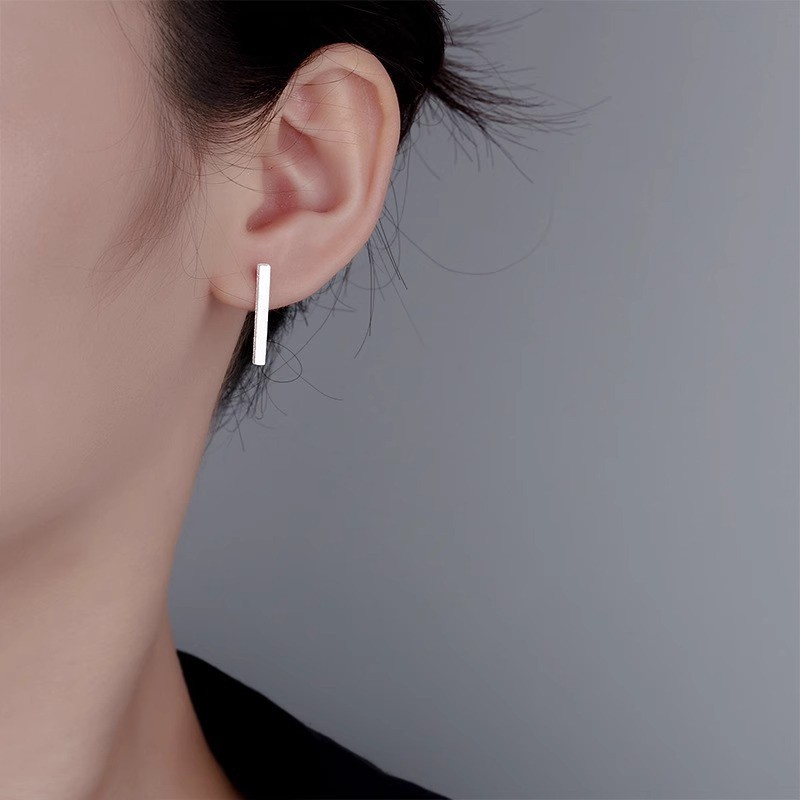 Unisex Women Men Brushed Rectangle Bar Long Bar Stud Earrings