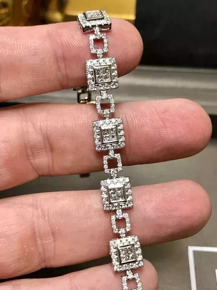 9 Ct Princess Simulated Diamond 14K White Gold Plated Elegant Tennis Bracelet