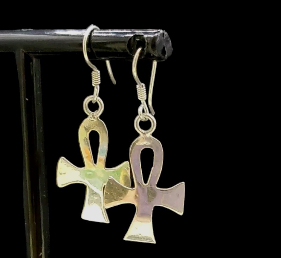 Ankh Earrings Sterling Silver Ear Wires Egyptian Cross Life Handmade 1.2gr