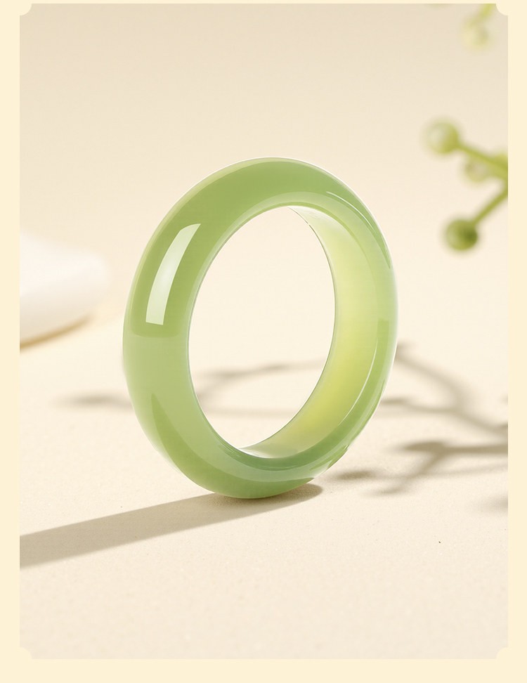 Natural Nephrite Jade Ring Green Flower Pattern Hotan Jade Women Jewelry