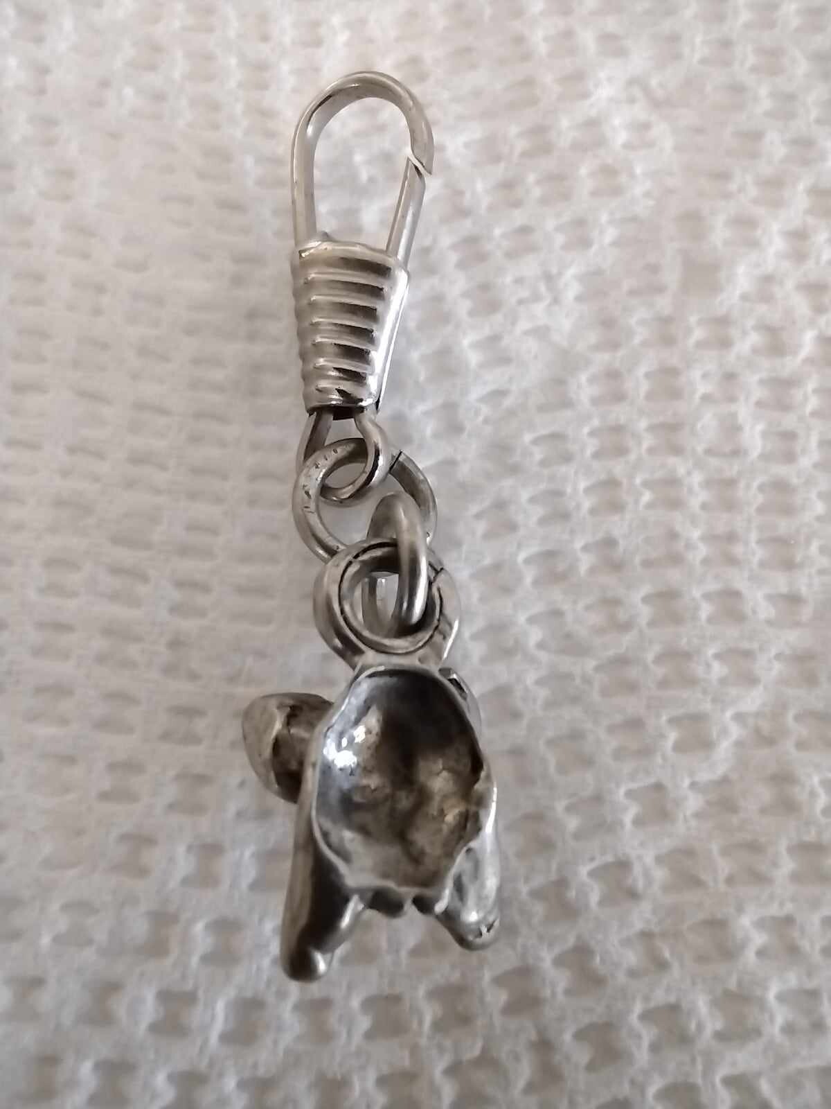 Pig Charm Zipper Pull Silvertone 1 3/4 inches