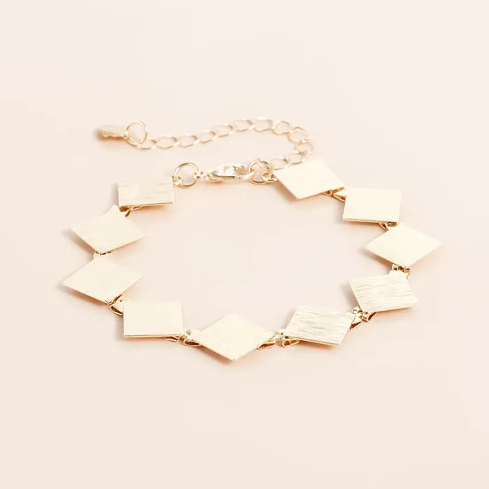Vintage Square Metal Zinc Alloy Necklace Bracelet Earrings Set for Women