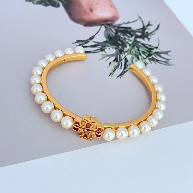 New Burch Logo Pearl Cuff Bangle Ivory OS with Jewelry Pouch