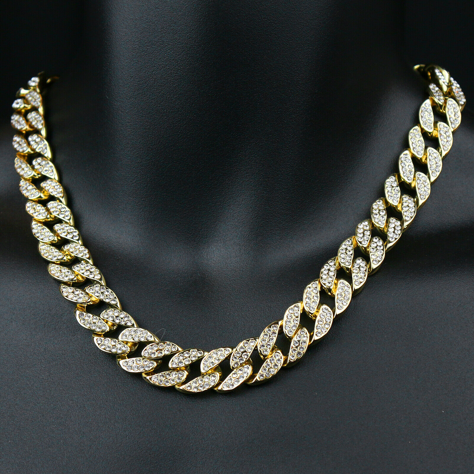 Gold Plated Alloy Large PRE & Iced Cubic Zirconia Cuban & Tennis Chain Necklace